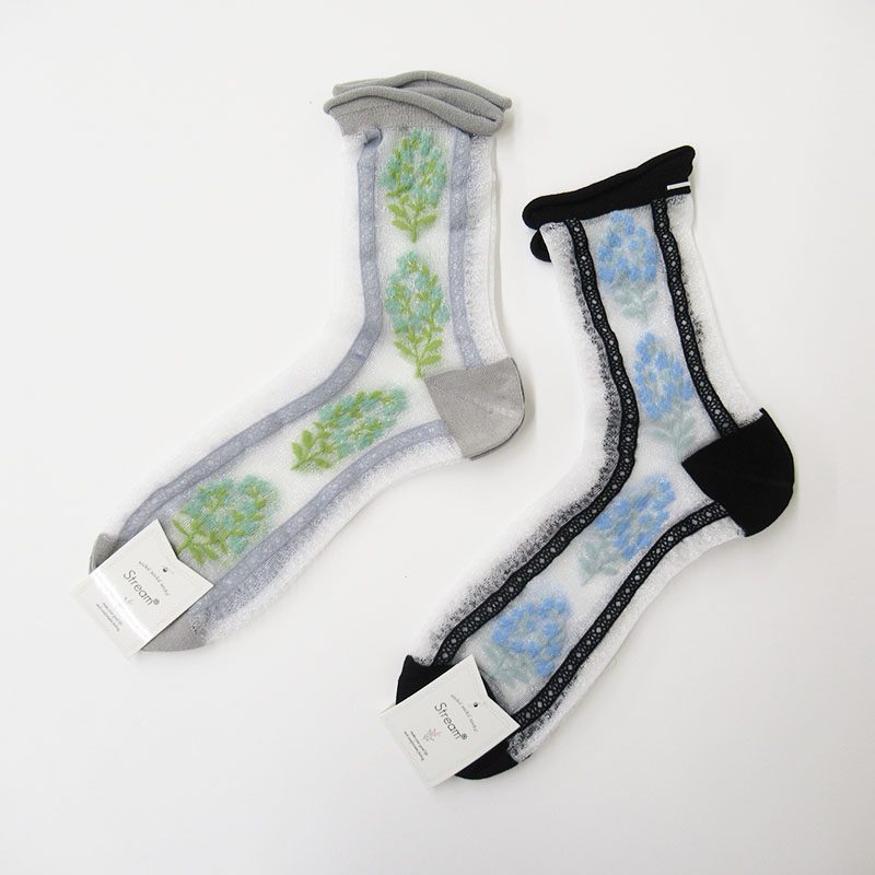 STREAM ライン×花柄シアークルーソックス